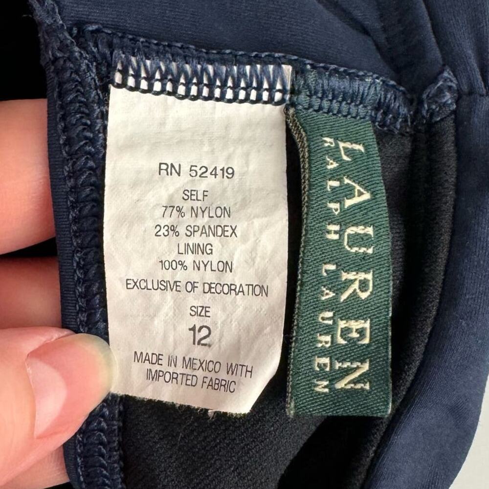 Lauren Ralph Lauren Navy Blue Stretch Shirred Waist Skirt Bikini Bottom Sz 12 - Picture 7 of 10